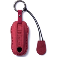 for Porsche Suede Leather Key Fob Cover with Keychain Key Shell Compatible with 2020-2024 Panamera, 