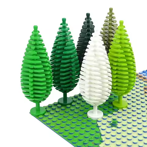 Tree Flower Grassland Natural Forest Plant 3Pcs Building Blocks Pine Bush Plant Cypress Accessories
