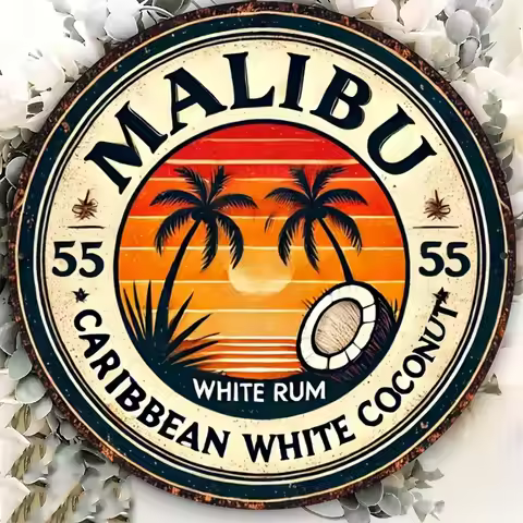 Malibu Caribbean Rum Retro Metal Sign Home Bar Wall Decor 8x8 Inch