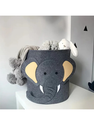 1入組大象/獅子造型毛氈收納籃，適用於兒童玩具、家居整理、髒衣服