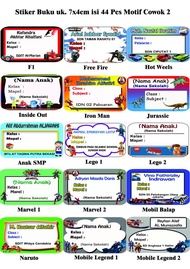 Stiker buku Motif Cowok 2 uk.7x4/Label Buku/Stiker Nama Buku/Label Nama Buku/Stiker Mapel untuk Anak
