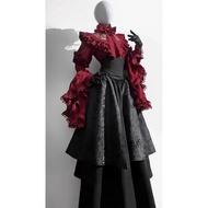 Dark Gothic Lolita Two-Piece Outfit - Fishbone Skirt & Shirt