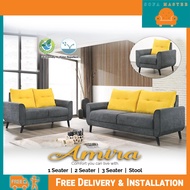 Sofa Master - Amira 1/2/3 Seater With Stool Fabric Sofa Set In Dark Grey/Yellow