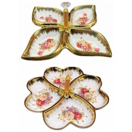 Piring Saji / Piring Permen 4 Sisi / Piring Keramik Motif Bunga Rose