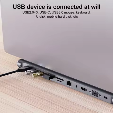 11 in 1 USB C Hub Triple Display with 4K HDMI-Compatible VGA Ethernet Type C Hub for MacBook Pro/Air