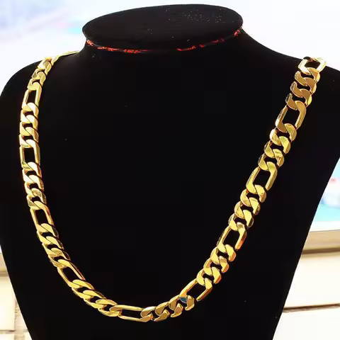 Pure Gold Color Men Chain Necklace Jewelry,plated 24k Gold 10mm Heavry Figaro Chain Necklace For Men