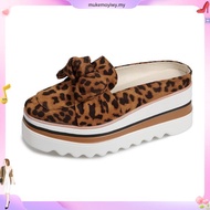 Leopard print Bow Woman's Wedges Shoes 7cm Heels Slingback Casual Walking Shoes Anti-skid Size 35-43