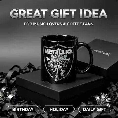 Metallica Skull Shield Black Ceramic Mug Classic Metal Rock Band Coffee Cup Fan Merch Gift For Rock 