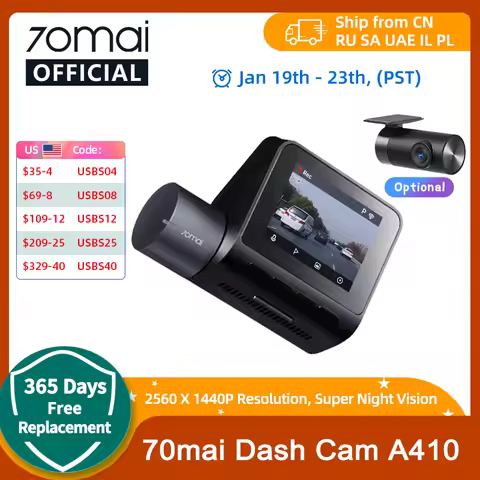 New 70mai Dash Cam A410 1440P 2.5K Image F1.55 Dual-Channel Supported GPS Night Vision 24H Parking U