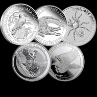 High Quality 5pcs/lot Australia 1 One Troy Oz Silver Plated Coins Spider Crocodile Koala Wedge Eagle Kookaburra