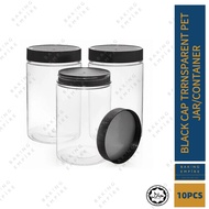 SPT-70/YFP303/165 Black Cap Transparent Pet Jar/Container (Container Choco Jar) 10pcs
