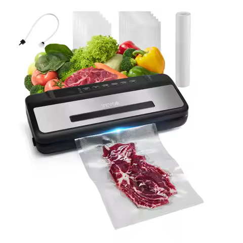 VEVOR 80Kpa 120W Electric Vacuum Sealer Machine 7-in-1 Dry/Wet Food Sealer with Built-in Cutter Knif