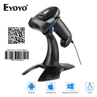 Eyoyo 1D 2D Barcode Scanner USB Wired QR Code Scanner  สแกนเนอร์บาร์โค้ดแบบมีสายพร้อมขาตั้งสแกนเนอร์มือถือสำหรับการจัดการคลังสินค้าแบบพกพาบาร์โค้ด/เครื่องอ่านโค้ด For Android iOS/MacoS/Windows