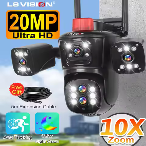 LS VISION 10K Camera Outdoor Four Screen 20MP CCTV External IP Cam 10X Zoom Video Surveillance Camer