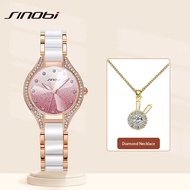 SINOBI Fashion Woman Watches and Ladies Watches Set Diamond Necklace Top Luxury Female Quartz Wristwatches Best Gifts Clock SYUE