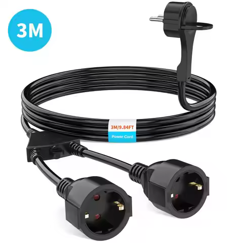 2/3/5/7 meters Extension Cord, EU flat plug Protective Contact Power Cable Double Plug Schuko Socket