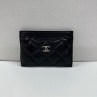 Chanel 黑銀羊皮卡包零錢包