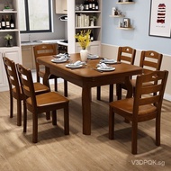 Retractable Solid Wood Dining Tables and Chairs Set Modern Minimalist6Rectangular Dining Table Foldable Dining Table Household Small Apartment