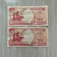 Uang Kuno 100 Rupiah Perahu Phinisi Merah Asli