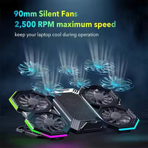 17Inch Gaming Laptop Cooler Six Fan Adjustable Wind Speed Height RGB backlight USB Port Laptop Cooli