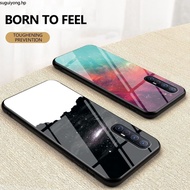 OPPO Reno3 Pro Shockproof Starry Colorful Tempered Glass Back Soft Silicone Edge Case Cover phone case