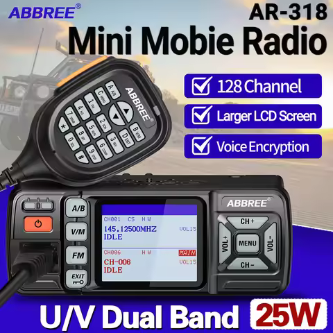 ABBREE AR-318 Mini Mobile Radio 25W Dual Band UHF VHF Long Range Dual Mode Watch Voice Encryption Ca