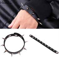 HENLI Charm Cool Wrap Stud Bangle Black Wristband Bracelet Cone Spike Punk Cuff Rivet