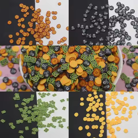 100g/Lot 5mm Dollar Money Copper cash Skull Mixture Polymer Clay Slices Sprinkles for DIY Crafts