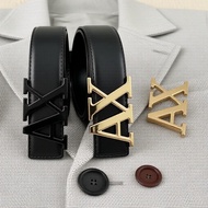 Stylish Men's AX Buckle Belt 3.8cm Wide, Textured Lychee Grain, Simple & Versatile