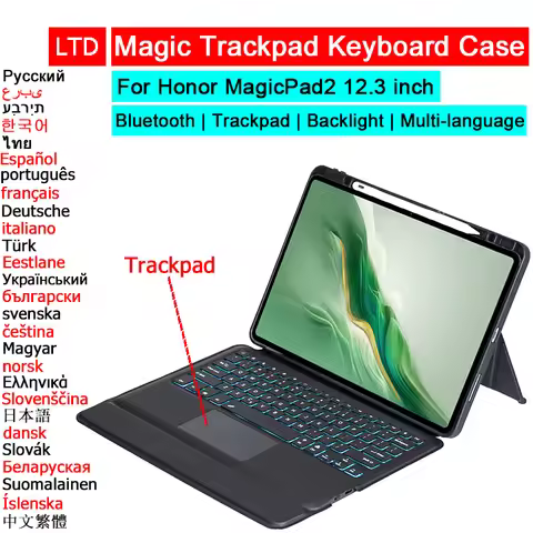 Bluetooth Magic Keyboard Case For Honor Pad MagicPad2 12.3 inch Tablet Case Russian Arabic Hebrew Sp