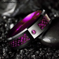 【Star】 Fashion Men 8mm Black Tungsten Men Stainless Steel Purple Carbon Fibre Ring ~~