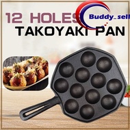 12 Holes Takoyaki Pan Cast Iron Japanese Takoyaki Maker Grill Pan Chibi Maruko Baking Mold Cookware 