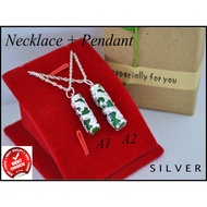 Silver Dragon Necklace+Pendant (Rantai Leher Perak) with AA Jade