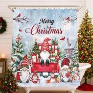 Gnome Christmas Shower Curtain, Merry Christmas Bath Tub Curtain, Cute Xmas Waterproof for Holiday H