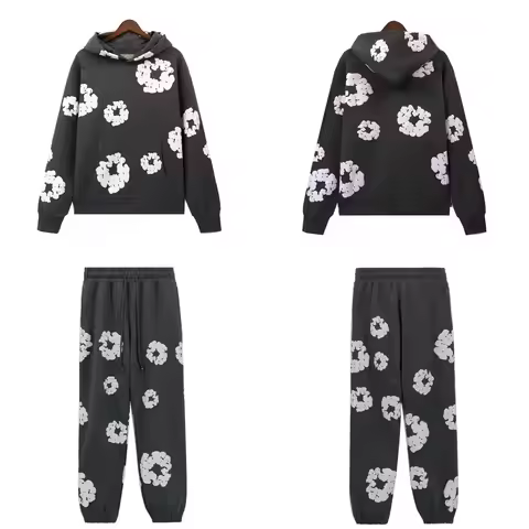 DENIM TEARS Cotton Foam Printed American Hoodie, Hoodie, Pants, Casual Set, Trendy Men's and Women's