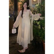 Gentle Style Bowknot Sling Dress Hollow Long-Sleeved Sunscreen Air Conditioning Shirt Women Early Au
