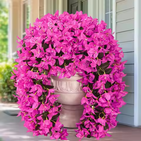 2Pcs Hanging Artificial Bougainvillea Realistic Fake Flower Wedding Party Garden Yard Wall Hanging F