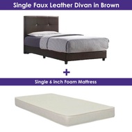 [ASTAR] Single Faux Leather Divan Bed Frame in brown with 4inch 5inch 6inch 9inch seahorse Mattress Set [SG SELLER]