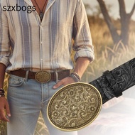 SZXBOGS Western Cowboy Belt, PU Leather Punk Rock Carved Buckle Embossed Belt, Fashion Vintage Retro