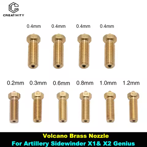 Sidewinder X1& X2 Genius Artillery Volcano Brass Nozzle 0.2-1.2mm M6 Thread Hotend Nozzle For Anycub
