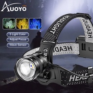 Auoyo Headlamp 3 Color Light Powerful LED Headlamp Induction Headlight Waterproof Work Light USB Rec