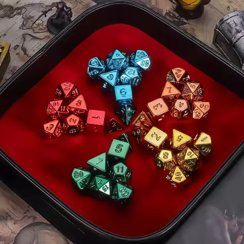 DND Dice Set -7pc Electroplated Polyhedral Dice with Dice Bag for D&D RPG MTG Role Playing Table Par