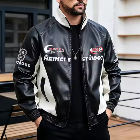 Streetwear Motorcycle Leather Jacket Men Autumn Winter Biker Racing Jacket F1 Jacket Men's PU Leathe