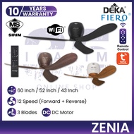DEKA FIERO ZENIA WiFi Fan 60|52|43 Inch 3 Blades 12 Speed + Reverse Remote Control Tuya Apps DC Moto