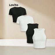 Lovito Women's Basic Plain Cropped Tank Top Casual Style L80ED368
