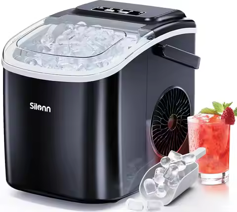 Ice Makers Countertop, Portable Ice Maker with Self-Cleaning 9 Cubes Ready in 6 Mins 26Lbs/24H 2 Siz