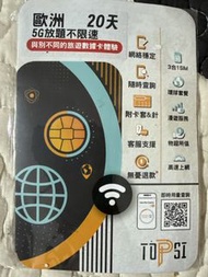 歐洲20天5G無限上網數據電話卡 Europe 5G SIM Card