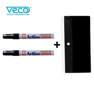 Artline500A Whiteboard Marker 2.0mm bullet nib metal body (2pcs) & 1 free Veco plastic envelope w/co