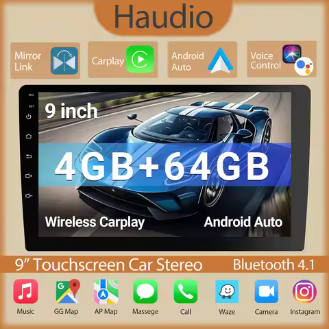 Haudio 9" Wireless Double Din Car Stereo, Car Radio with Apple Carplay & Android Auto/BT 5.4/Backup 