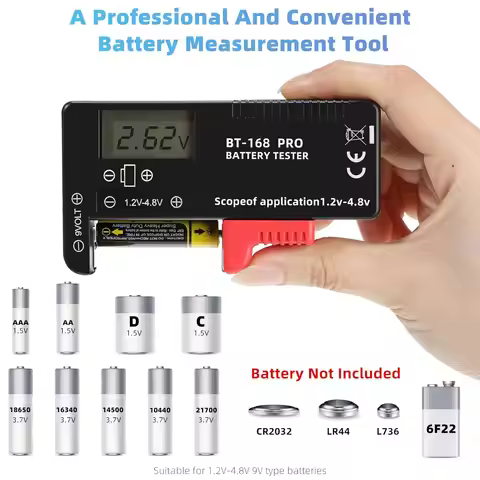 Bt-168Pro Battery Tester Checker, Digital Display Battery Tester Checker for 9V 1.5V, AA AAA C D But